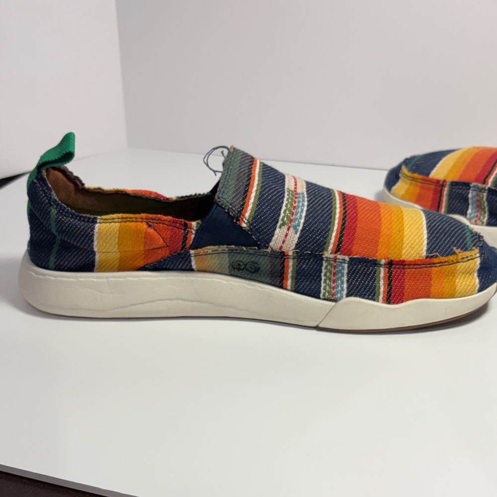 Sanuk Men's Multicolor Striped Canvas Slip-Ons with Green Insole - Picture 9 of 10
